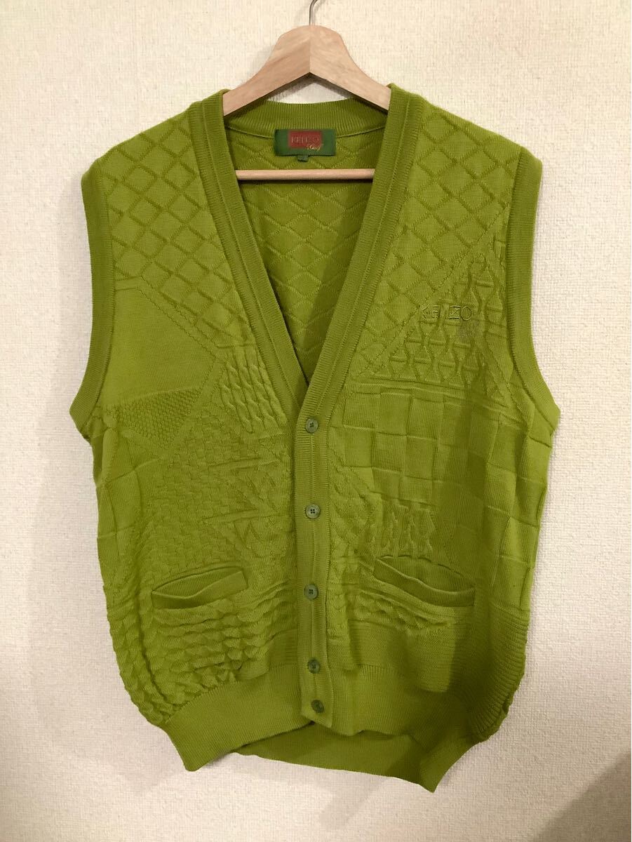 KENZO GOLF ケンゾーゴルフ　ウールニットベスト グリーン　ゴルフウェア　紳士服　レトロ　古着　3