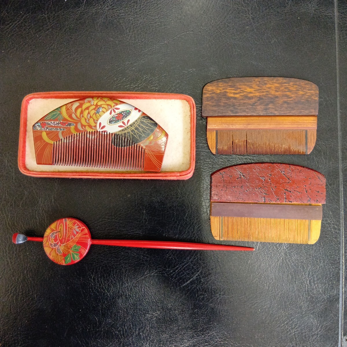 櫛　 くし　 蒔絵　 かんざし　計4點　現(xiàn)狀品　舊家放出品