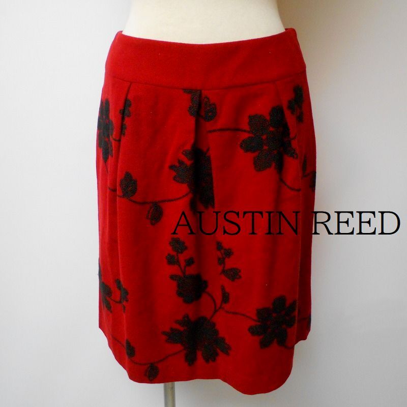 823809 AUSTIN REED オースチンリード 赤×黒 花刺繍柄 スカート 40 未使用タグ付