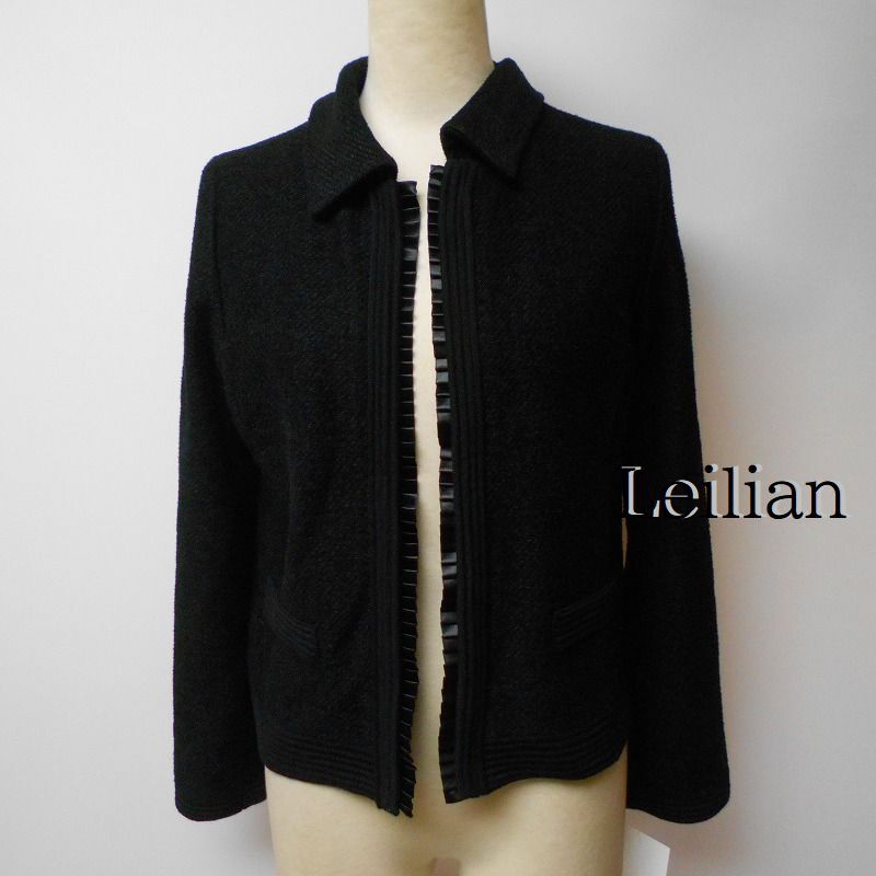 926918 Leilian レリアン 黒 長袖 ニット カーディガン 7_画像1