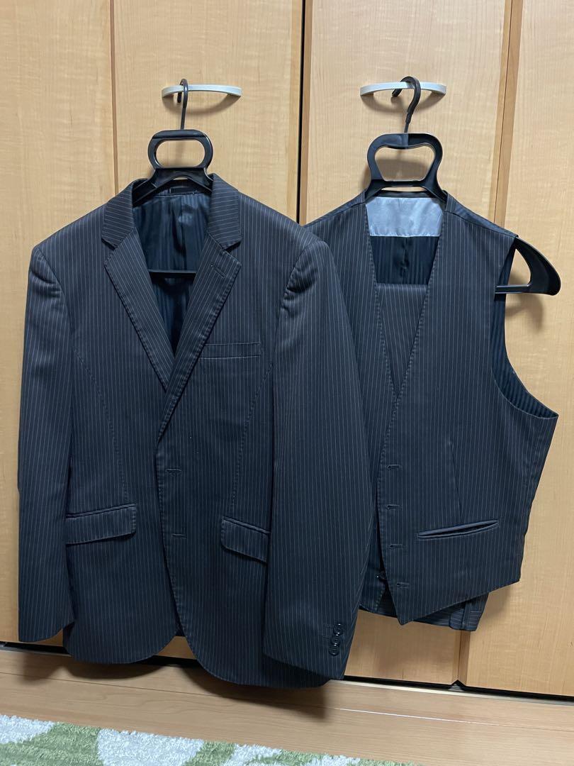 MALE & CO. ストライプ スーツ ベストセット 3ピース ダークブラウン メンズ 男性 Mサイズ