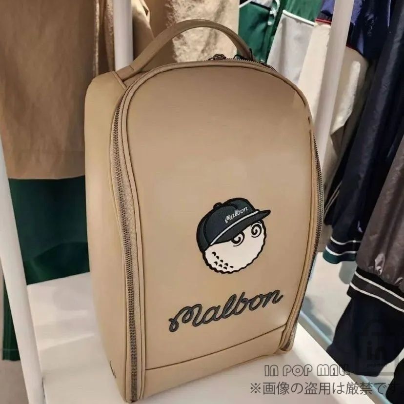 MALBON GOLF マルボンゴルフ シューズバッグ シューズケース ベージュ Malbon Golf マルボンゴルフ シューズバッグ 大容量 シューズ