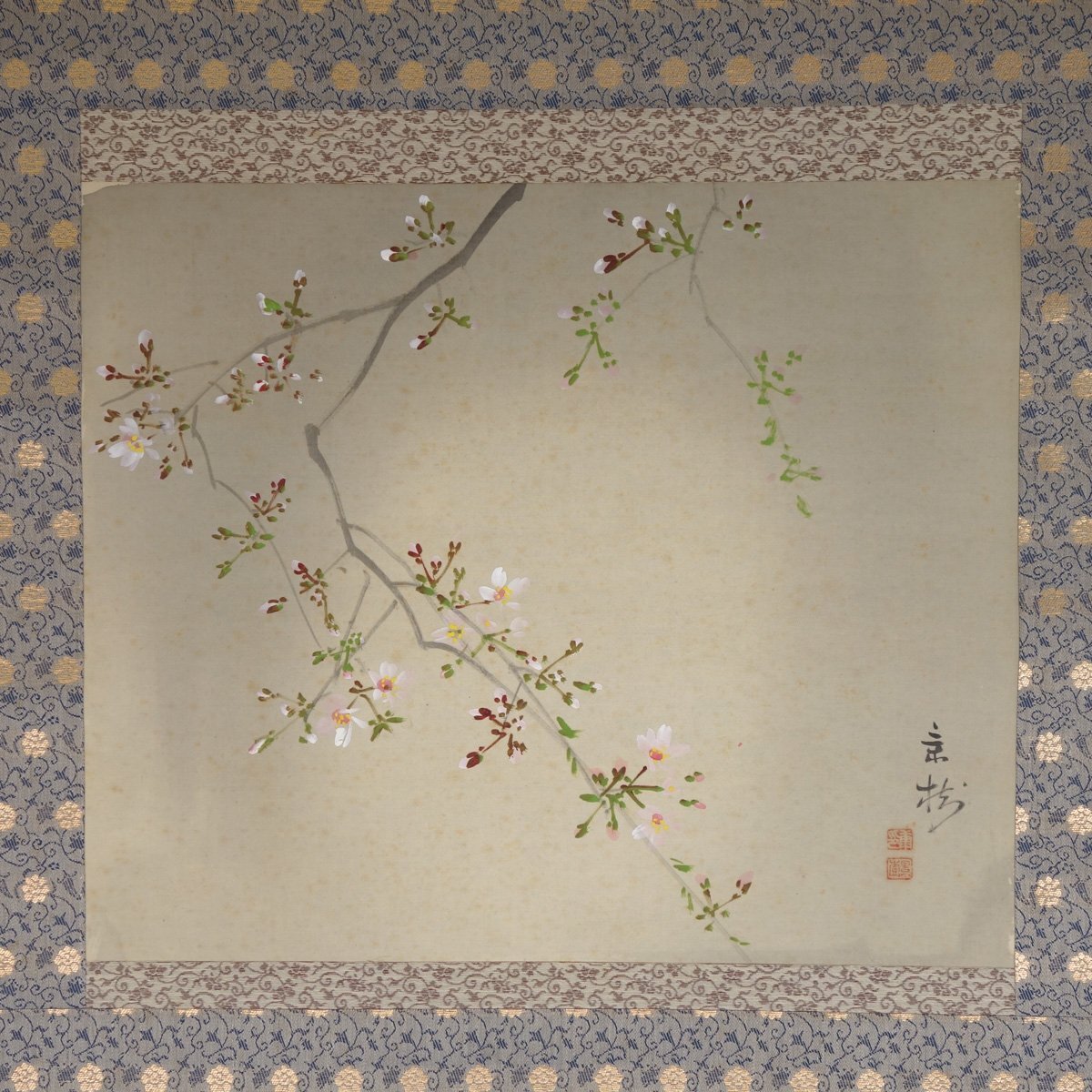 美-895【真作】今井景樹 肉筆絹本淡彩 桜花燈火図 掛軸/日本画家 三重