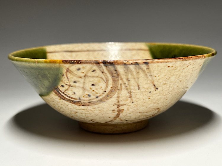 瑞】中野静鳳作 薩摩焼 青楓 茶碗 共箱 栞 踏み切っ 瑞】中野静鳳作 薩摩焼 青楓 茶碗 共箱 栞 踏み切っ