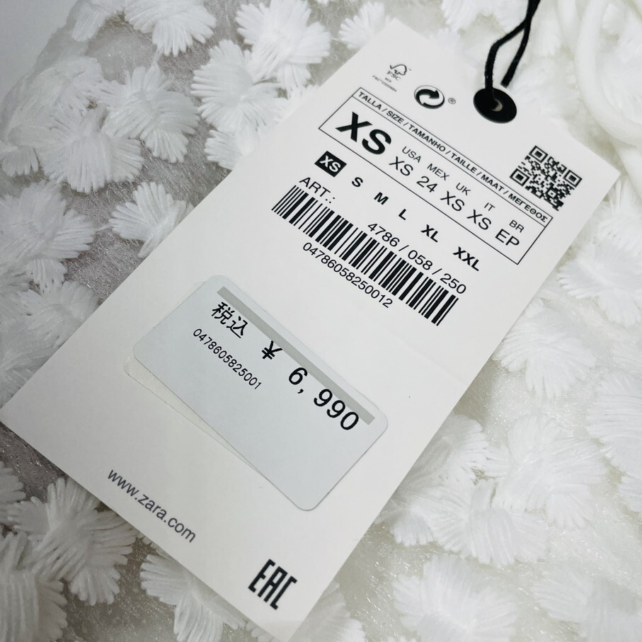 ZARA /XS/ ホワイト 長袖ワンピース ドレス レース 花柄刺繍 レディース タグ付き 通勤 フェミニン 大人可愛い生地 ガーリー デイリー ザラ
