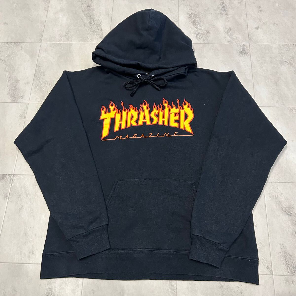 90s THRASHER MAGAZINE スラッシャー プリント 裏起毛 プルオーバー ビンテージ スウェット パーカー_画像1