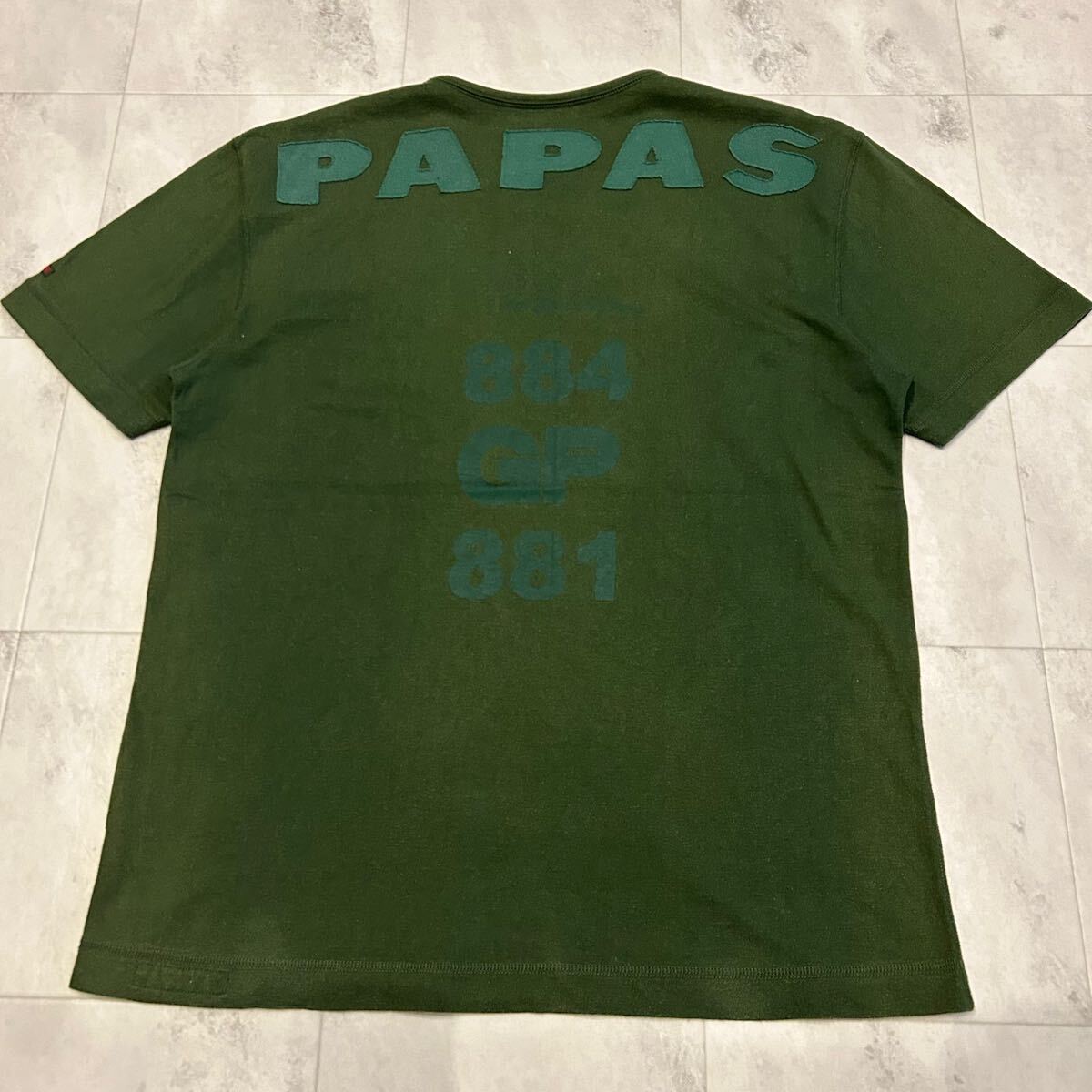PAPAS パパス ロゴ 刺繍 ワッペン プリント 884 GP 881 半袖Tシャツ sizeL