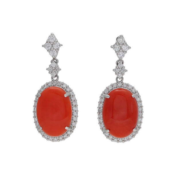 プラチナ900 サンゴ ダイヤモンド ピアス