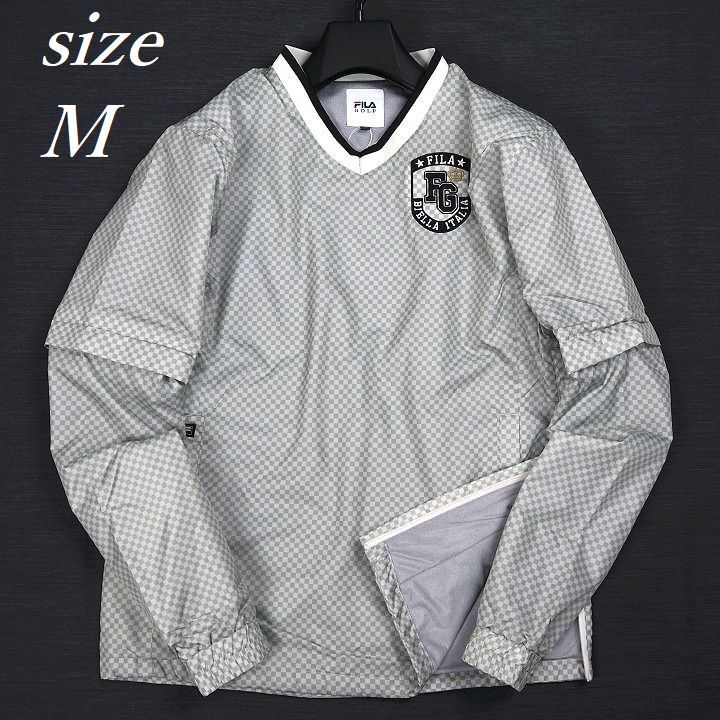 R712 新品 FILA GOLF フィラ ゴルフ 裏起毛 Vネック 2WAY スニード ジャケット ブルゾン 蓄熱 ホワイトブロックチェック M