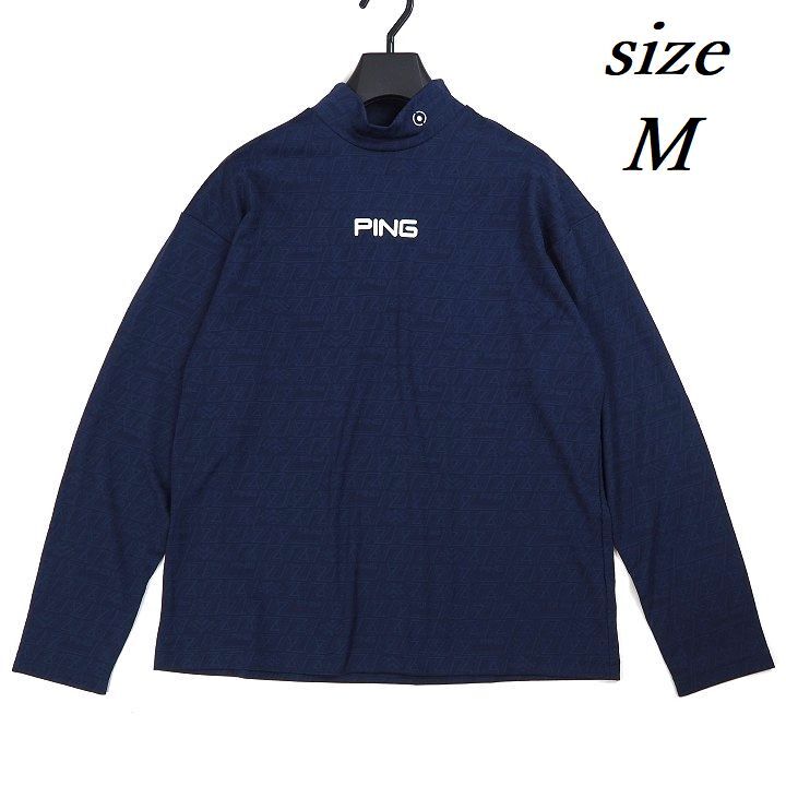 R732 新品 PING GOLF ピン ゴルフ ネイティブ総柄 モックネック 長袖 シャツ ゴルフウエア ネイビー M