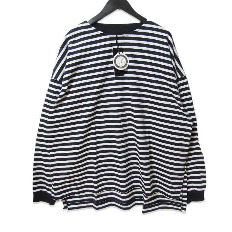 未使用 Upscape Audience アップスケープ オーディエンス ボーダー 長袖Tシャツ AUD6494 サイドスリット Aライン ネイビー L 27108465