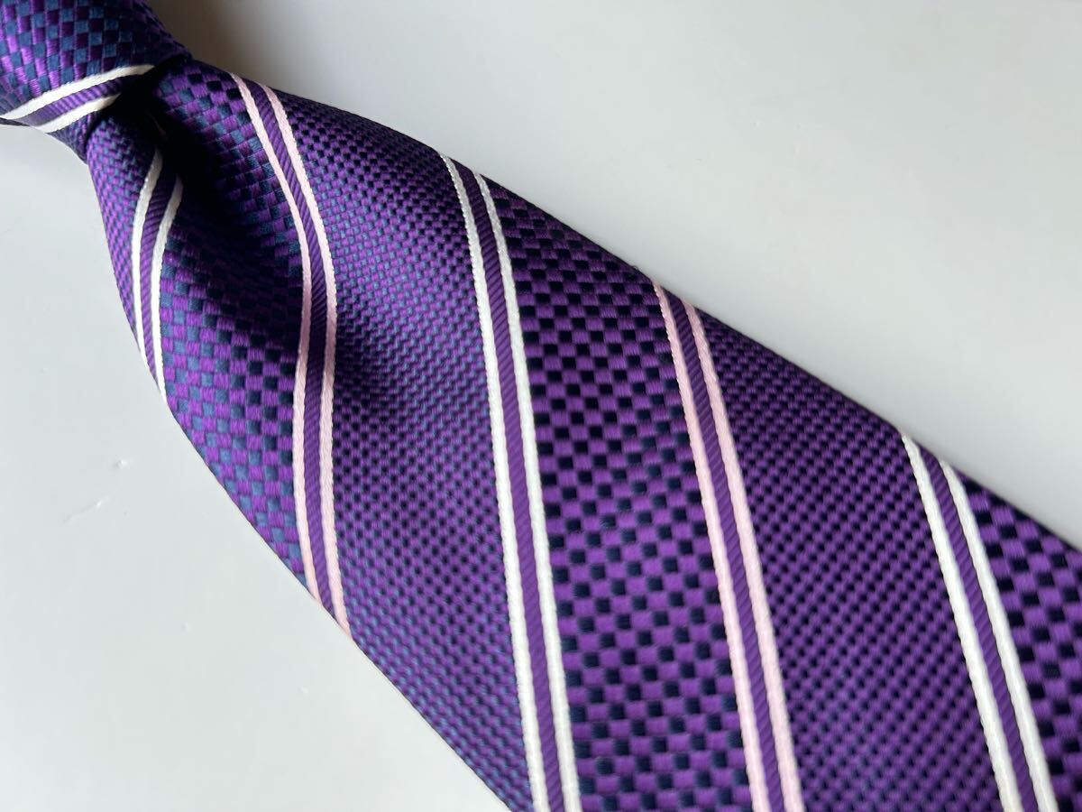 【美品】gotairiku ネクタイ レジメンタル ストライプ 紫 パープル オンワード社製 ゴタイリク _画像1
