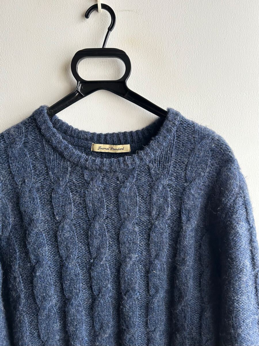 【美品】Journal Standard ニット セーター メンズ M ネイビー 紺 ウール100% ケーブル編み ジャーナル スタンダード