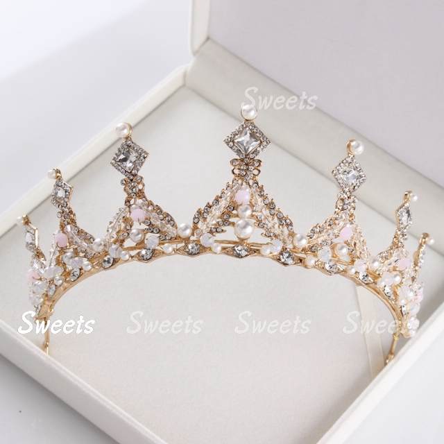 ウェディング　 結婚式　ラインストーン　ティアラ　入学式　ブライダル　ゴールド ピンク レディース パーティ 豪華 誕生日 王冠 クラウン