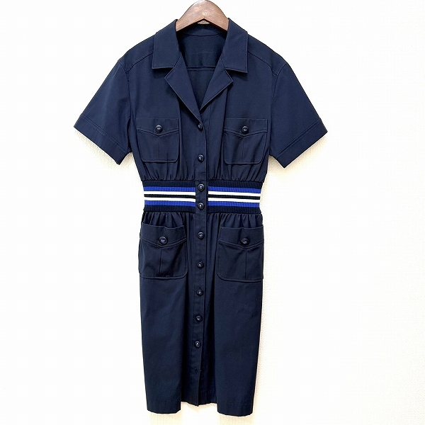 #snc ミスアシダ missashida ワンピース 9 紺 半袖 異素材 切替 ボーダー レディース [924596]_画像1