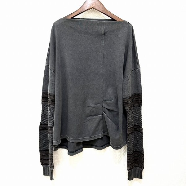 #anc メフウセンソユニコ 芽風 カットソー 38 グレー系 異素材 切替 ニット使い ボートネック レディース [920249]_画像1