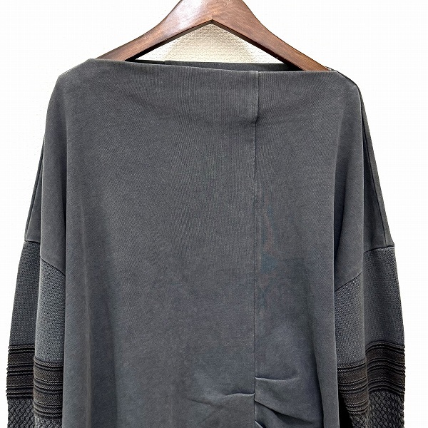 #anc メフウセンソユニコ 芽風 カットソー 38 グレー系 異素材 切替 ニット使い ボートネック レディース [920249]_画像3