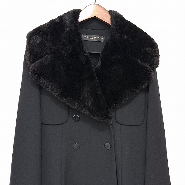 #wnc ダナキャラン DONNAKARAN コート 11 黒 ファー付き ロング レディース [841009]