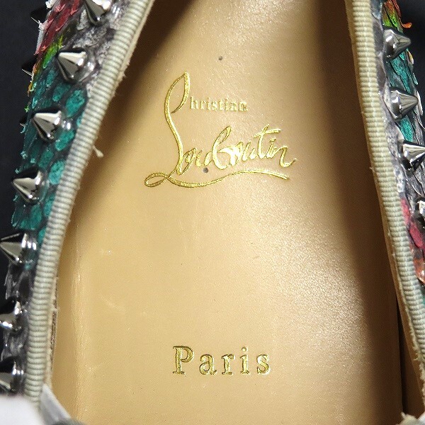 #ans クリスチャンルブタン ChristianLouboutin スニーカー スリッポン 43 1/2 スタッズ ラメ パイソン 保存袋付き メンズ [918528]