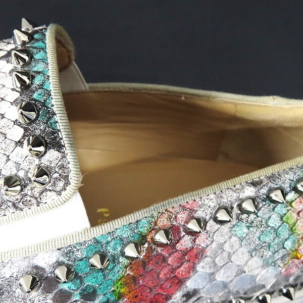 #ans クリスチャンルブタン ChristianLouboutin スニーカー スリッポン 43 1/2 スタッズ ラメ パイソン 保存袋付き メンズ [918528]