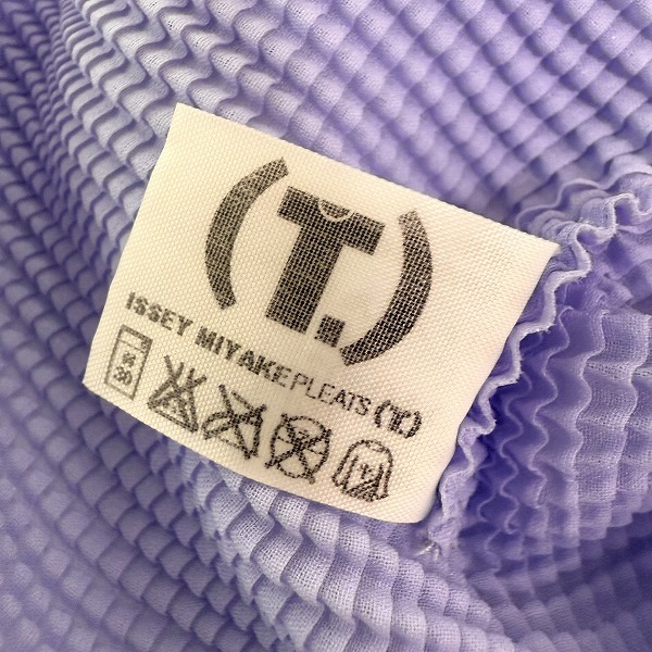 #spc イッセイミヤケ ISSEYMIYAKE カットソー M 紫系 プリーツT ハイネック 七分袖 レディース [928472]