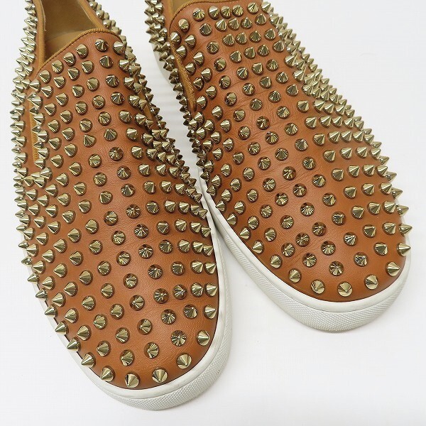 #ans クリスチャンルブタン ChristianLouboutin スニーカー スリッポン 43 1/2 茶 ゴールド スタッズ 保存袋付き メンズ [918527]