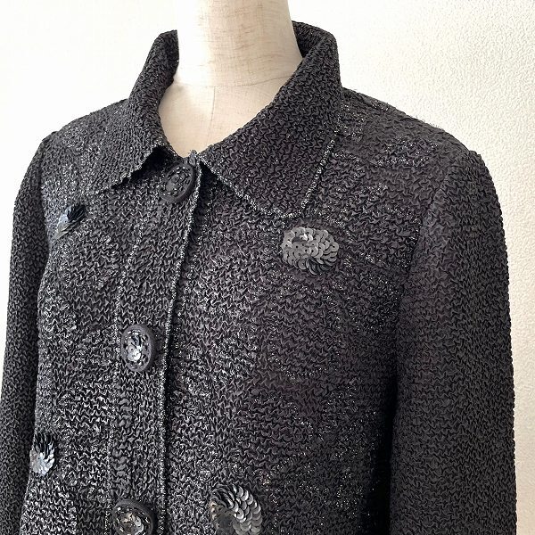 #anc ノコオーノ NOKOOHNO ジャケット 40 黒系 スパンコール シルバーラメ Gプリーツ 花モチーフ レディース [866308]