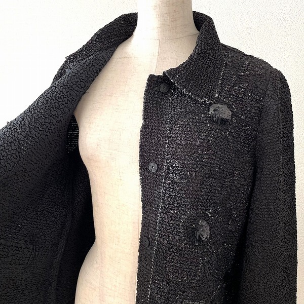 #anc ノコオーノ NOKOOHNO ジャケット 40 黒系 スパンコール シルバーラメ Gプリーツ 花モチーフ レディース [866308]