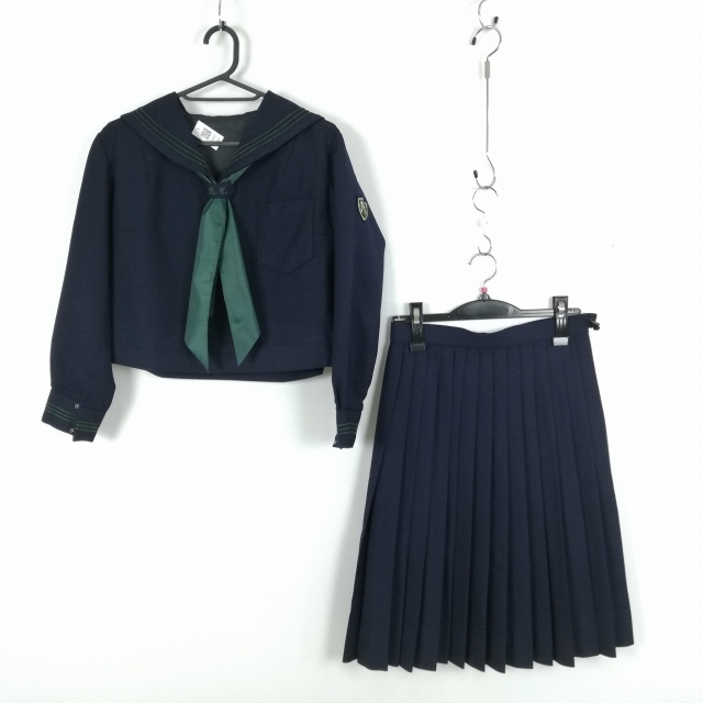 1円 セーラー服 スカート スカーフ 上下3点セット 冬物 緑3本線 1円 セーラー服 スカート スカーフ 上下3点セット 冬物 緑3本線