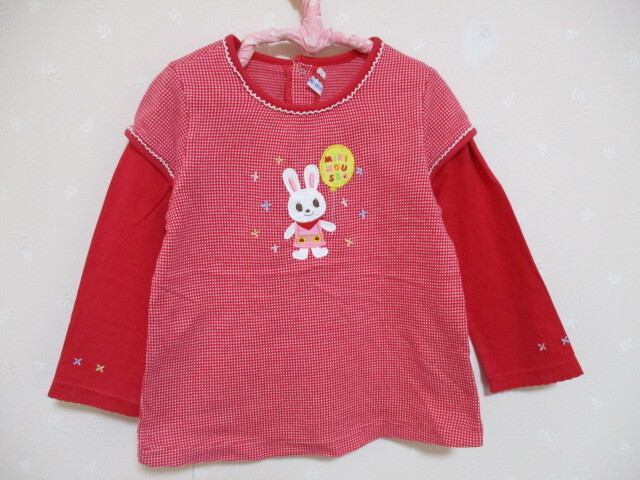 Ω ミキハウス Ω ★ 可愛い長袖Ｔシャツ うさぎちゃん刺 ★ 赤 90㎝ 50117