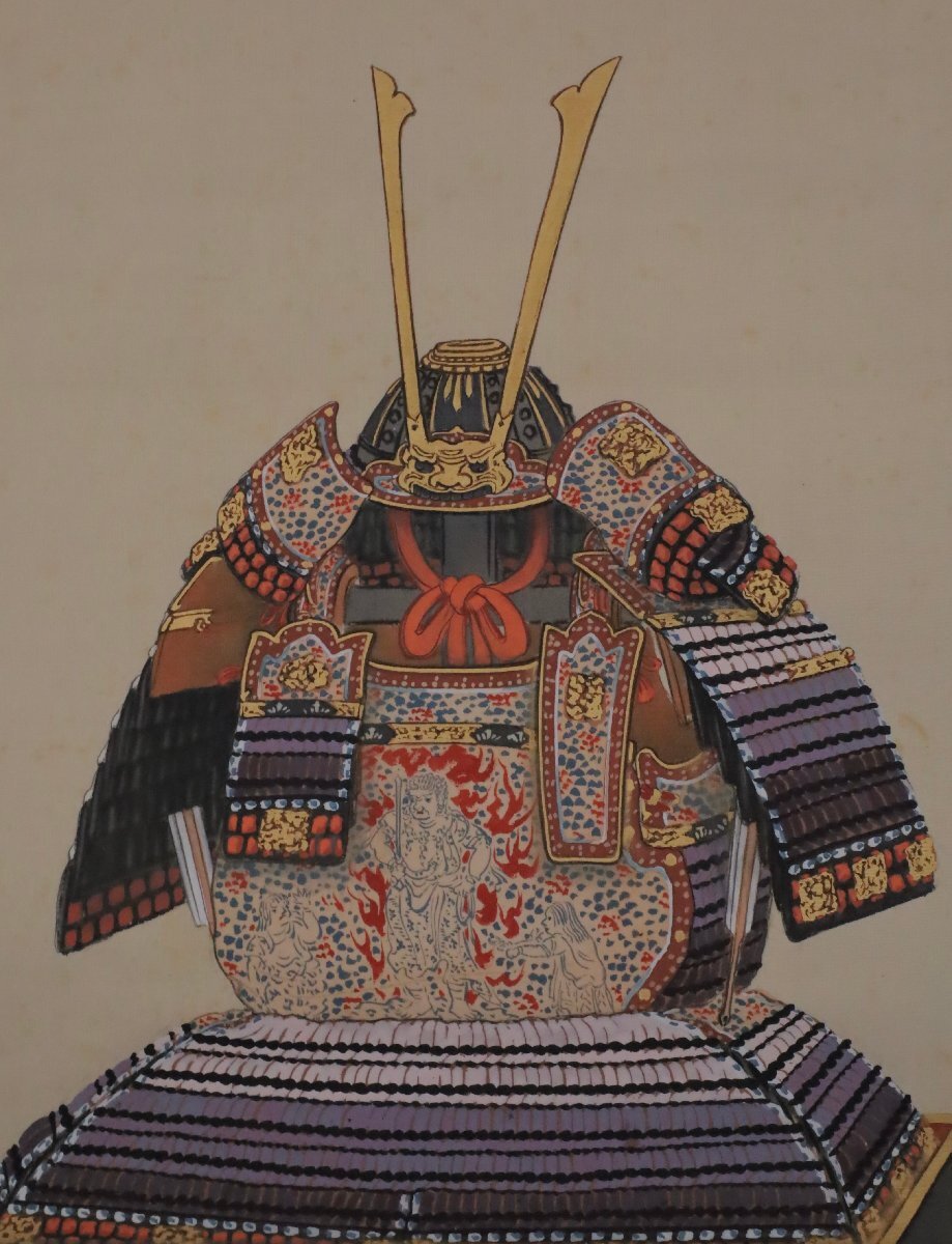 模写】吉】11883 岩佐古香 紫裾濃大鎧図 共箱 愛知県の人 具足 模写】吉】11883 岩佐古香 紫裾濃大鎧図 共箱 愛知県の人 具足