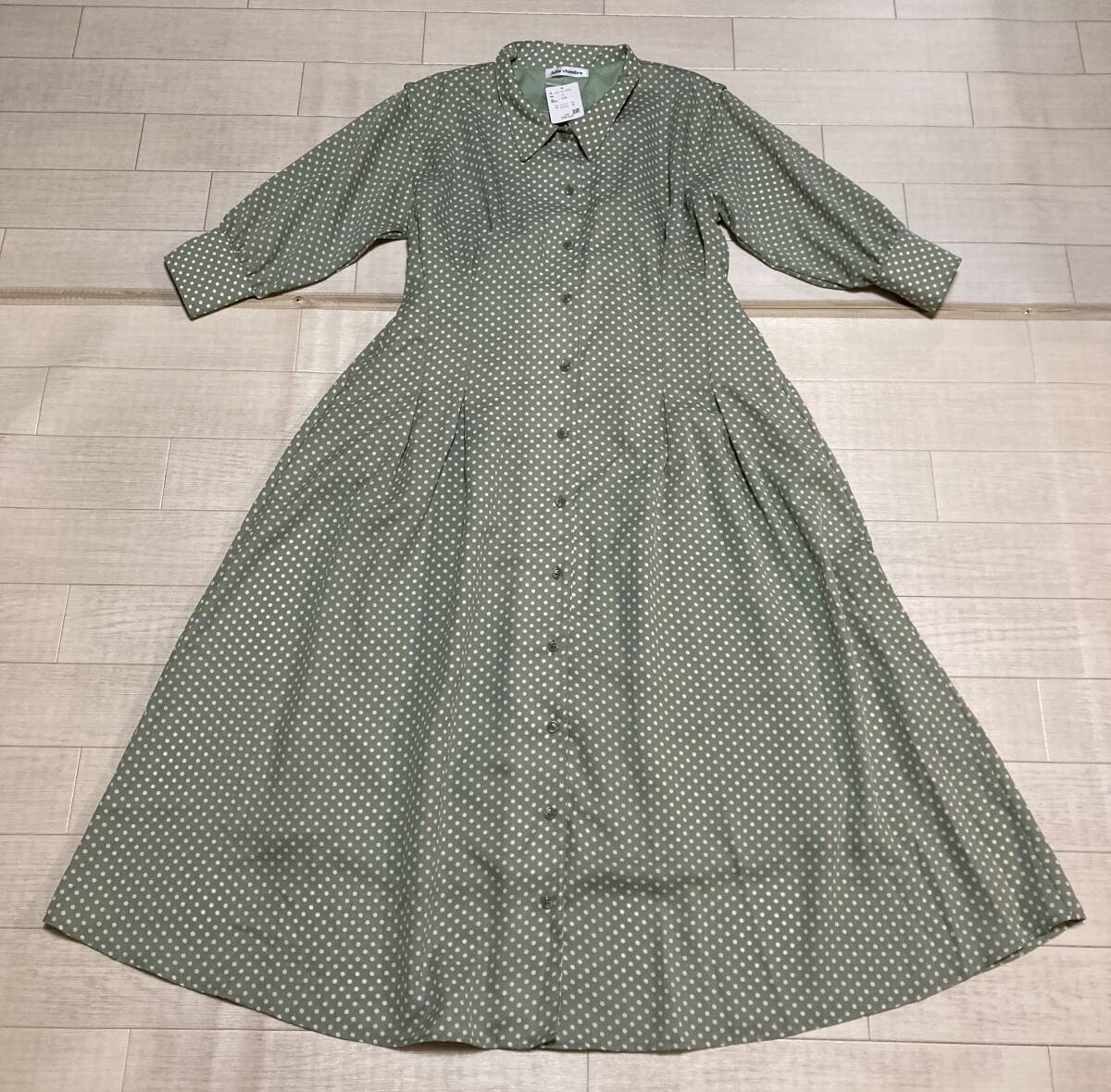 未使用保管品　Jolie chambre ジョリシャンブル　ワンピース　Mサイズ　グリーン　ドット柄　yjc311-0209