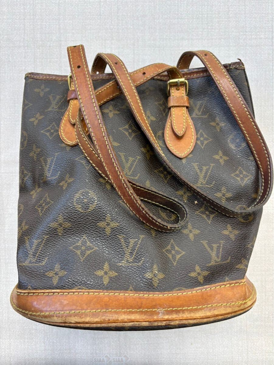 LOUIS VUITTON ルイヴィトン M42238 モノグラム バケットPM プチバケット トートバッグ ショルダー 肩掛け ブラウン系 保管臭有り