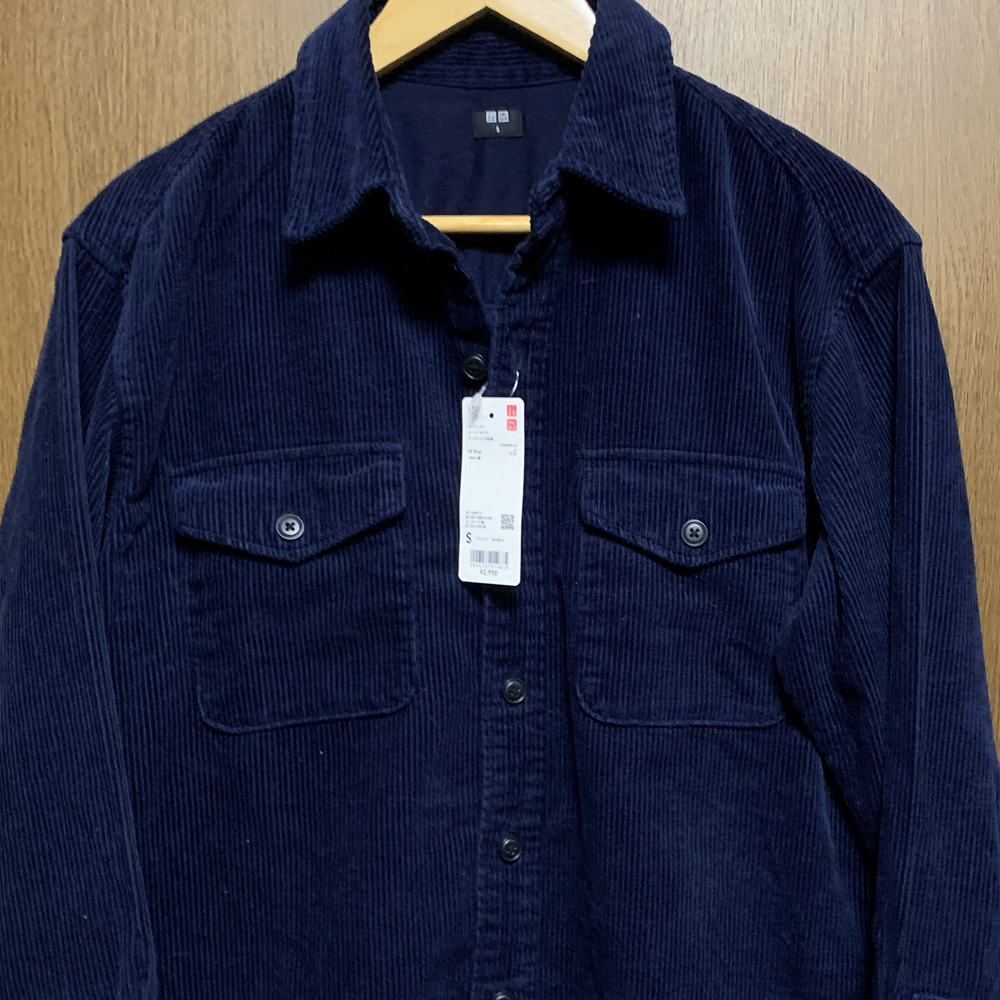 S【UNIQLO｜太コーデュロイシャツ 長袖】ユニクロ ダークネイビー オーバーサイズ ワークシャツ 未使用
