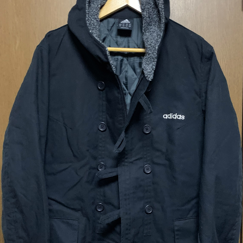 M【adidas｜フード付コート】アディダス ハーフコート ブラック ジャケット ジャンパー ダック地系 フーディー