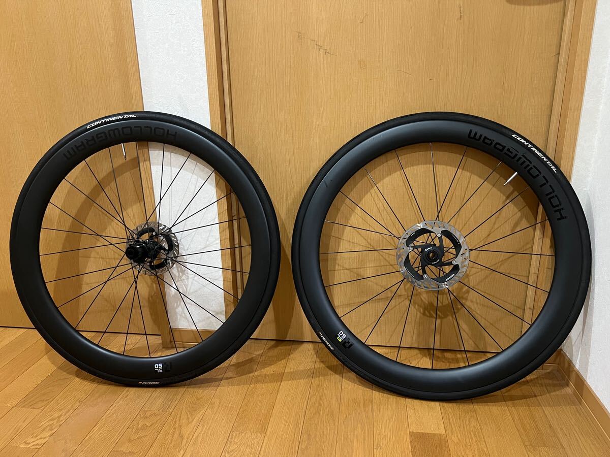 ホログラム R-SL 50 カーボン ディスク エアロ シマノフリー11/12s対応 クリンチャー 前後セット 中古 タイヤ、ディスクローター付き