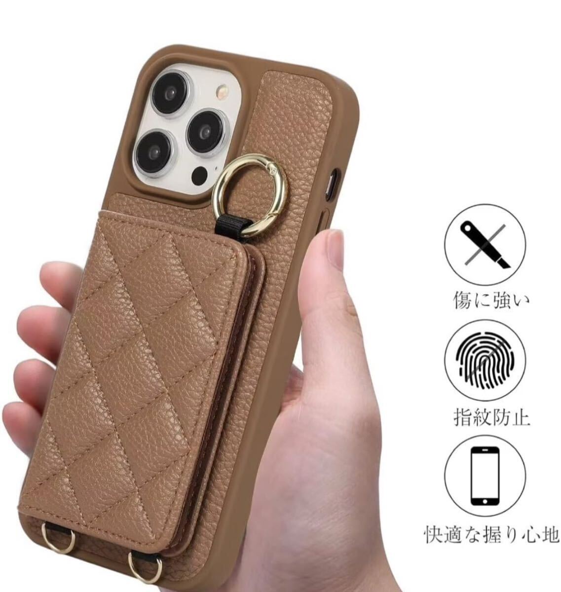 iPhone 15 PRO ケース スマホショルダー ストラップ付き 手帳型 リング付き 化粧鏡付き スタンド機能 首掛け 肩掛け レディース ホワイト_画像3