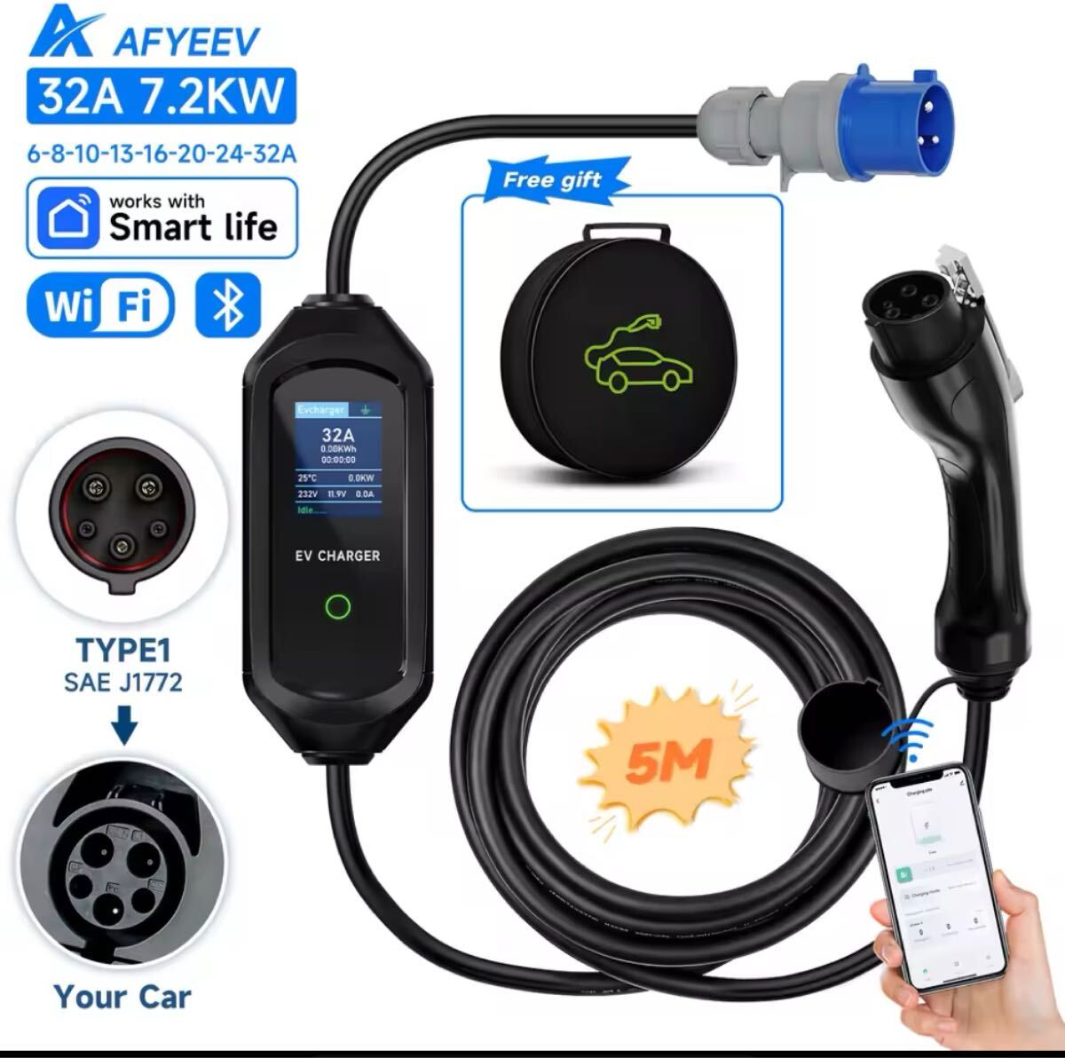 EV 充電　最強(qiáng)7kw アプリ監(jiān)視　200V 35A お?jiǎng)幛帷ˉ岍`カー直送　送料込み