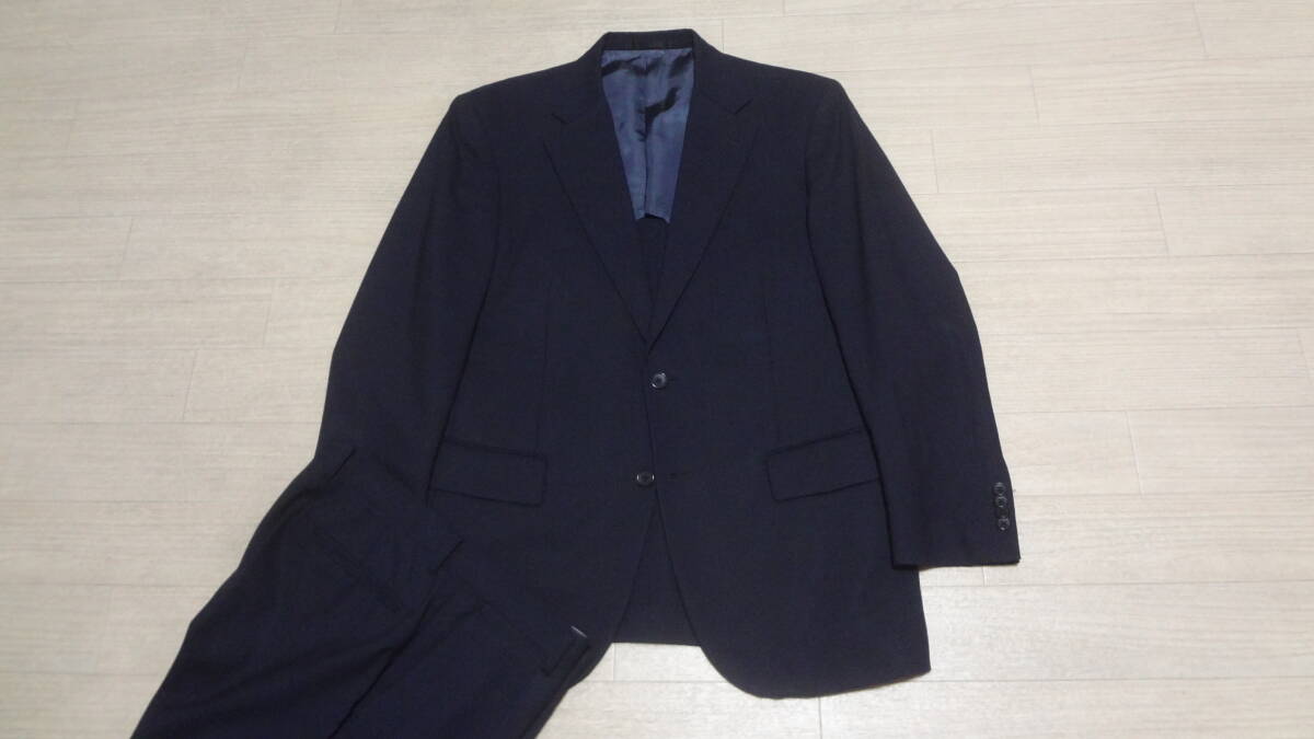 170cmW86cm AB5★REGAL★上質2Bスーツ/濃紺織り素材ネイビー★リーガル★背抜き★シングル２釦★ビジネス★就活営業