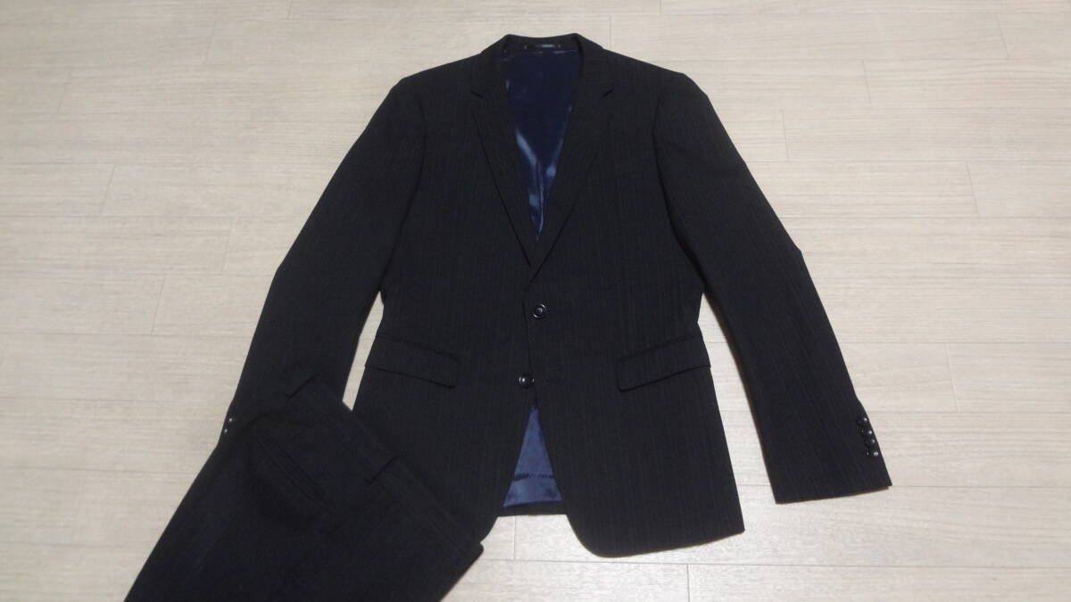 175cmW78cm YA6★MODA RITORNO★秋冬物★美シルエット★細身2Bスリムスーツ/黒茶織りストライプ★シングル２釦★本切羽★モーダ・リトルノ