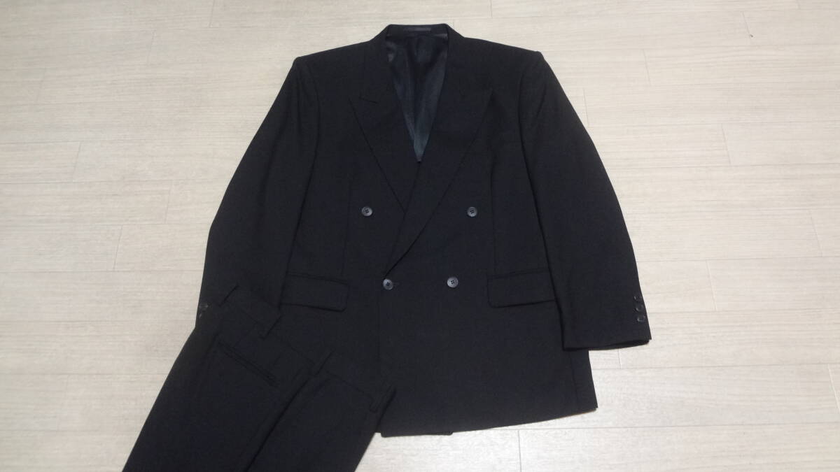 175cmW80cm★日本製HAWK ANGEL★オーダーメイド★上質ダブルフォーマルスーツ黒/ブラック冠婚葬祭礼服喪服結婚お通夜★背抜き