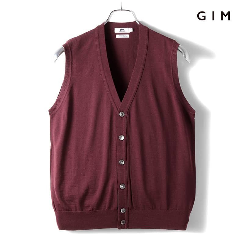 ◆【gim(ジム)/秋冬/Super140'sウルトラスーパーファインウール30G Vネックニットベスト】[gim2370404-50]_画像1