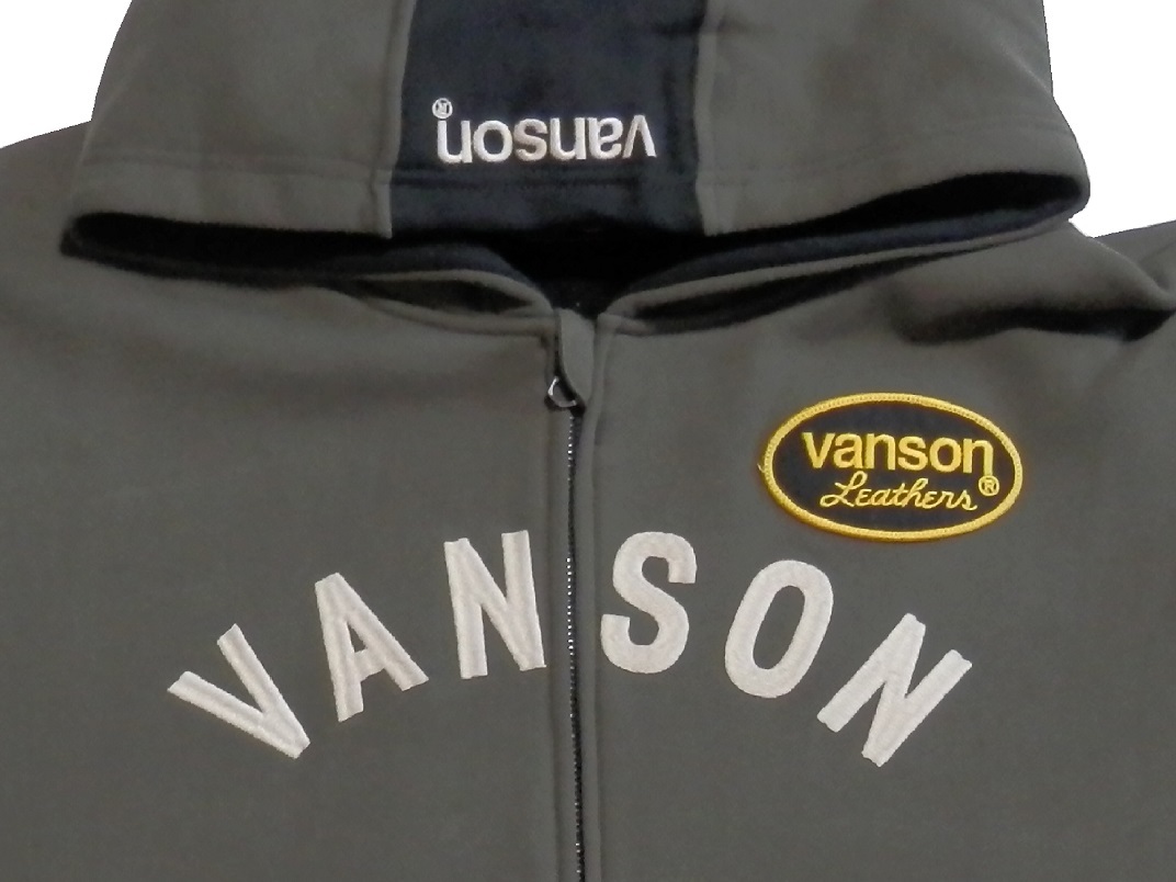 バンソン／vanson／XLサイズ／ジップアップパーカー／NVSZー2308／オリーブ／新品／送料無料／バイカー／刺繍／スウェット_画像4