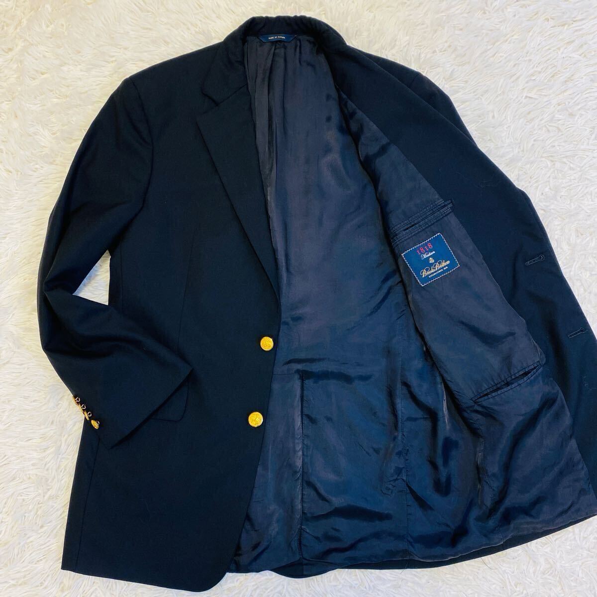 【美品】ブルックスブラザーズ BROOKS BROTHERS ロロピアーナ MADISON 金ボタン テーラードジャケット M メンズ 紺ブレ ネイビー