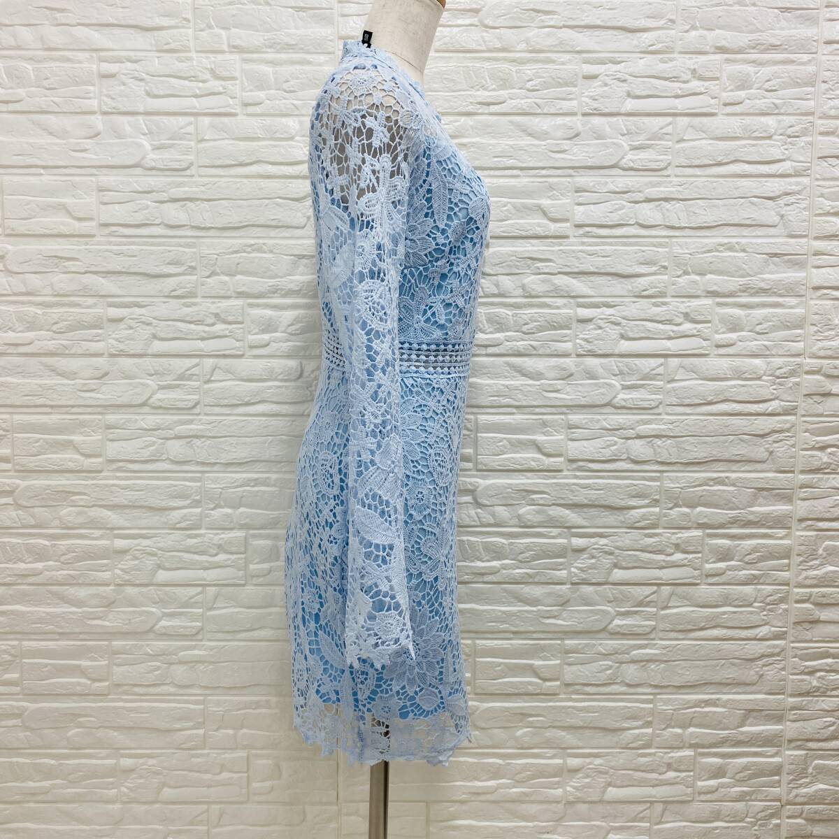 【295】EillyBazar レースワンピース サイズXS 水色 膝下 ワンピース タイトドレス パーティー _画像2