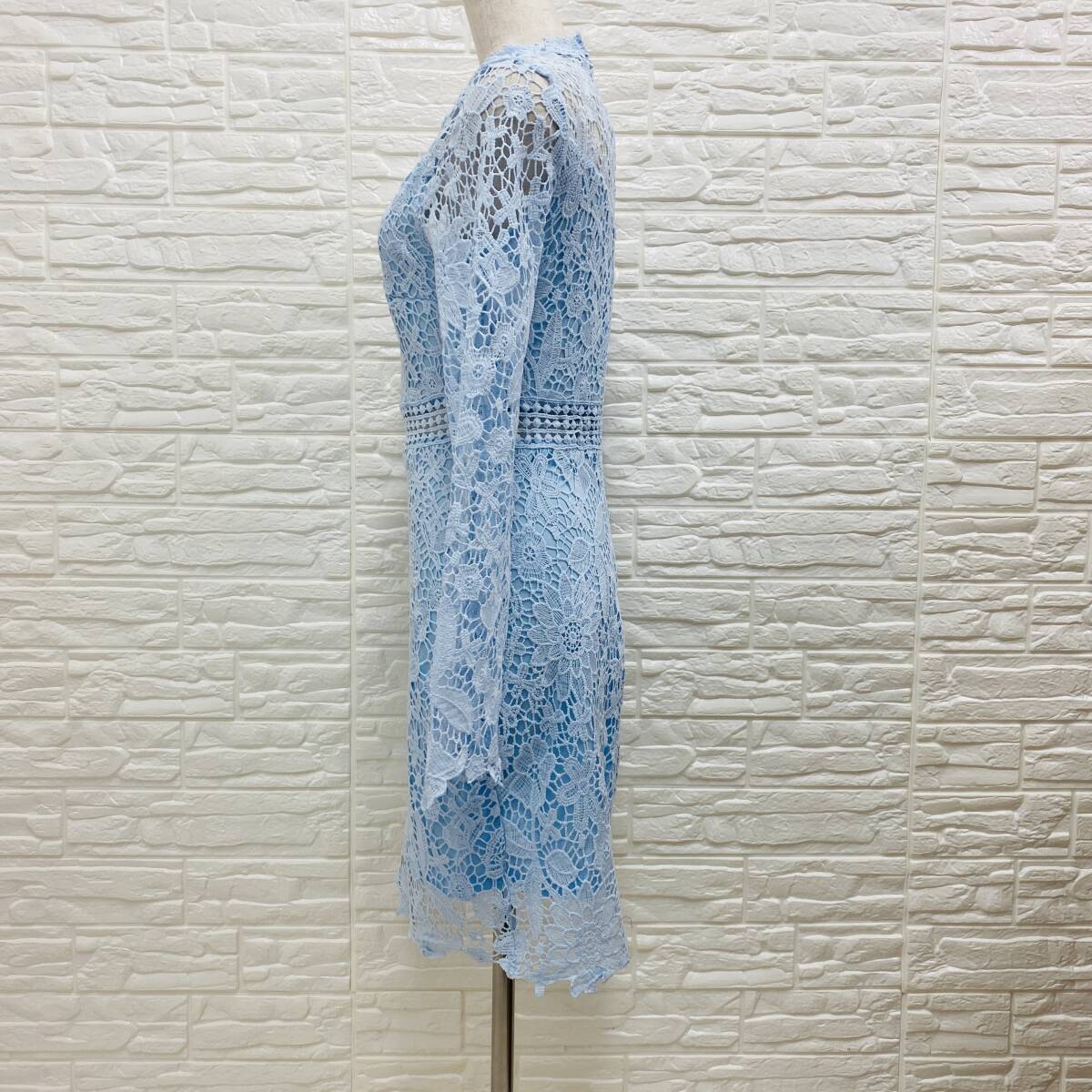 【295】EillyBazar レースワンピース サイズXS 水色 膝下 ワンピース タイトドレス パーティー _画像4