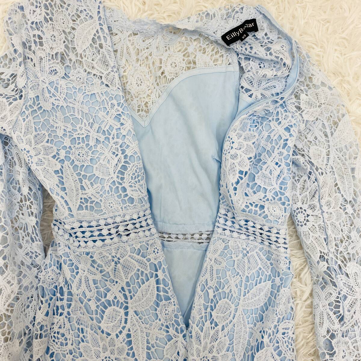 【295】EillyBazar レースワンピース サイズXS 水色 膝下 ワンピース タイトドレス パーティー _画像6
