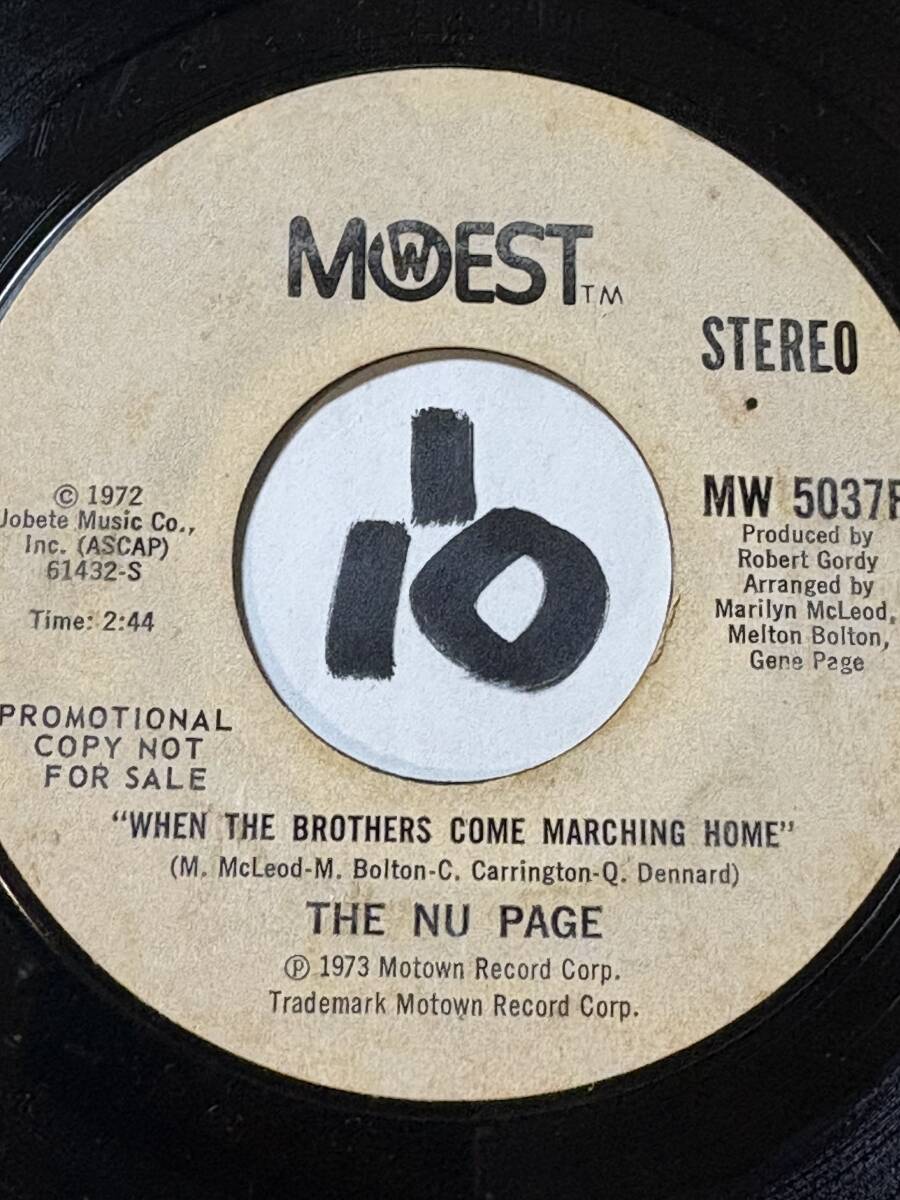 試聴 1973 ジーン・ペイジ編曲 THE NU PAGE WHEN THE BROTHERS COME MARCHING HOME 両面EX+ レア・モータウン45