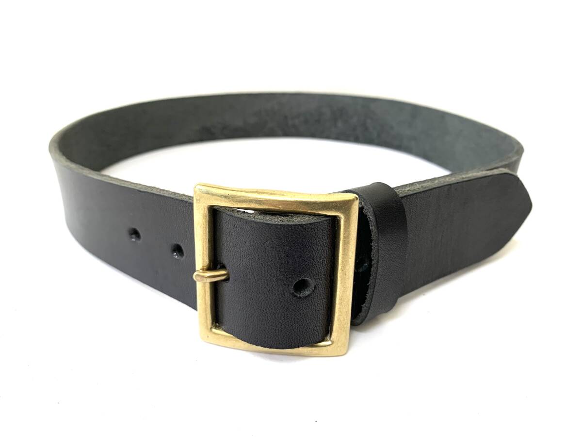 真鍮製スクエアバックル　栃木レザーベルト（黒）４０ｍｍ幅　一枚革_画像2