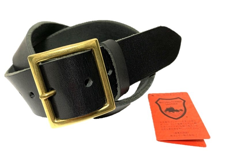 真鍮製スクエアバックル　栃木レザーベルト（黒）４０ｍｍ幅　一枚革_画像1